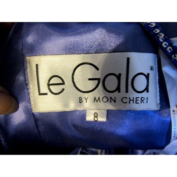 Le Gala by Mon Cheri Cocktail Dress Purple Beaded Sequined Bridesmaid Prom Sz 8 - Picture 7 of 9